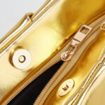 Women's Vegan Leather Metallic Pleated Chain Crossbody Clutch Bag