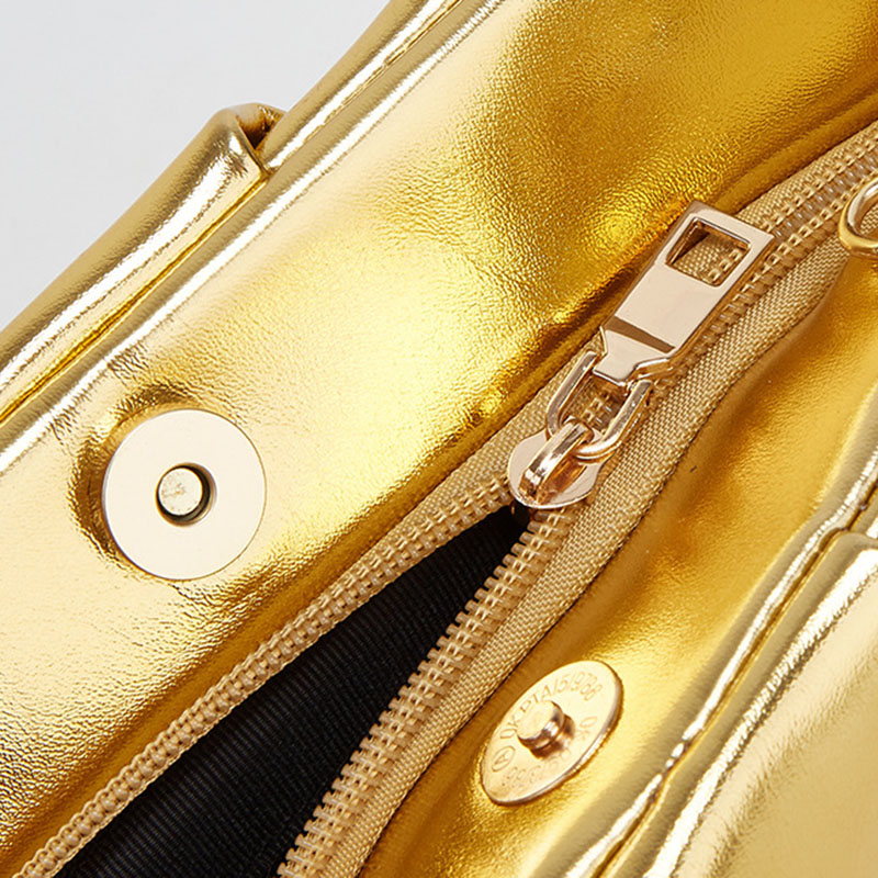 Women's Vegan Leather Metallic Pleated Chain Crossbody Clutch Bag