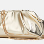 Women's Vegan Leather Metallic Pleated Chain Crossbody Clutch Bag