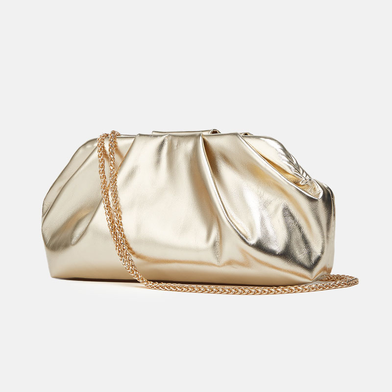 Women's Vegan Leather Metallic Pleated Chain Crossbody Clutch Bag