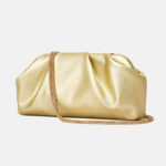 Women's Vegan Leather Metallic Pleated Chain Crossbody Clutch Bag