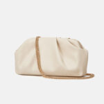 Women's Vegan Leather Metallic Pleated Chain Crossbody Clutch Bag