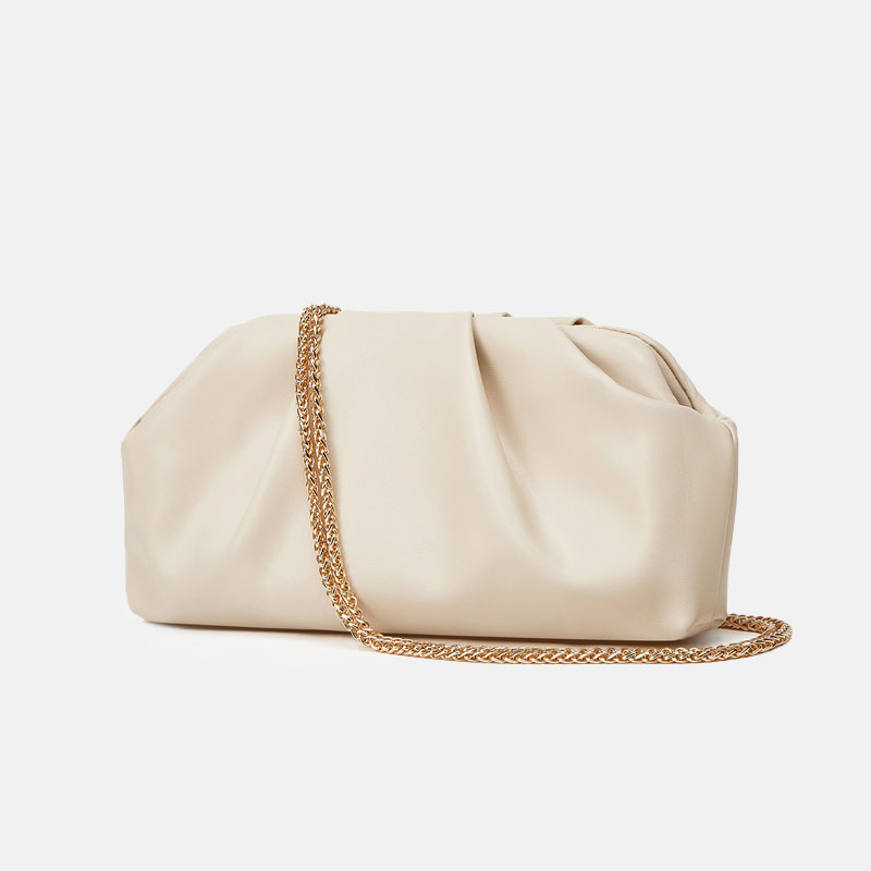 Women's Vegan Leather Metallic Pleated Chain Crossbody Clutch Bag