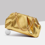 Women's Vegan Leather Metallic Pleated Chain Crossbody Clutch Bag