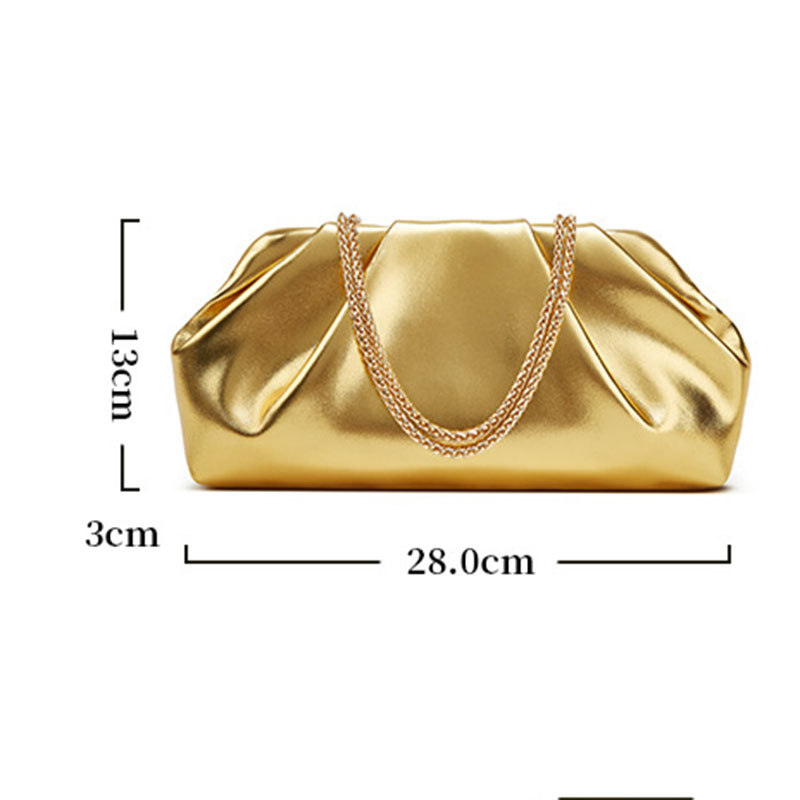 Women's Vegan Leather Metallic Pleated Chain Crossbody Clutch Bag