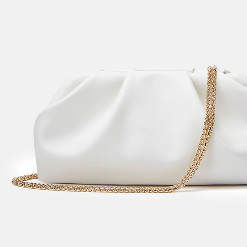 Women's Vegan Leather Metallic Pleated Chain Crossbody Clutch Bag