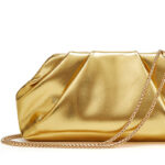 Women's Vegan Leather Metallic Pleated Chain Crossbody Clutch Bag