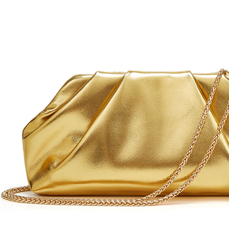 Women's Vegan Leather Metallic Pleated Chain Crossbody Clutch Bag