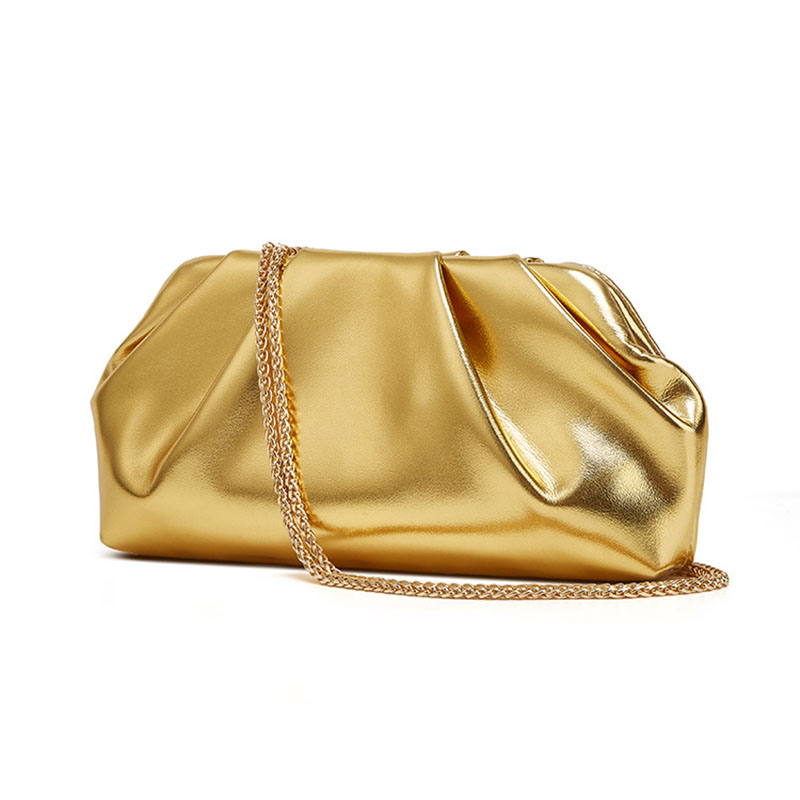 Women's Vegan Leather Metallic Pleated Chain Crossbody Clutch Bag