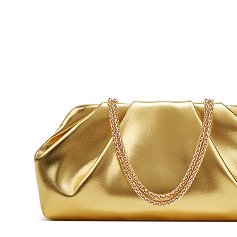 Women's Vegan Leather Metallic Pleated Chain Crossbody Clutch Bag