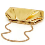 Women's Vegan Leather Metallic Pleated Chain Crossbody Clutch Bag