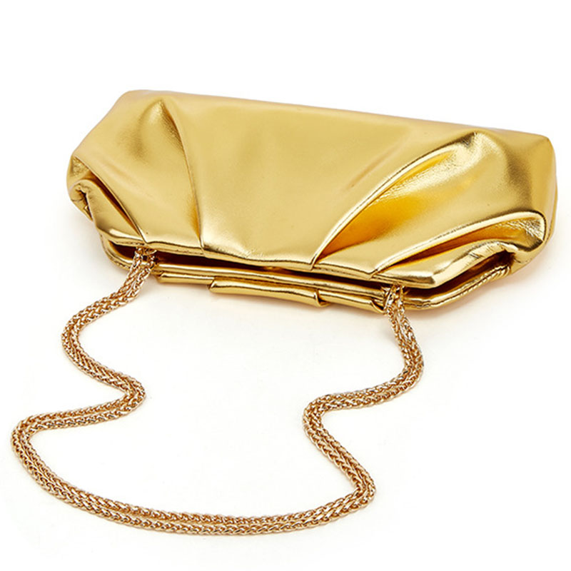 Women's Vegan Leather Metallic Pleated Chain Crossbody Clutch Bag