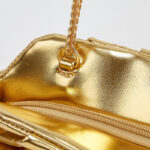 Women's Vegan Leather Metallic Pleated Chain Crossbody Clutch Bag