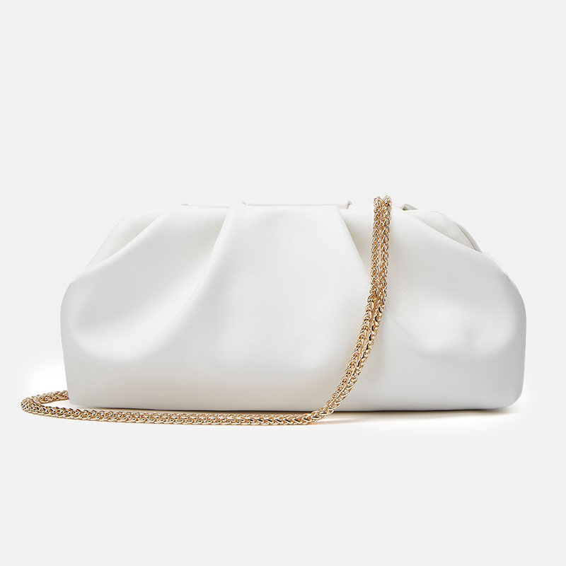 Women's Vegan Leather Metallic Pleated Chain Crossbody Clutch Bag