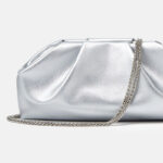 Women's Vegan Leather Metallic Pleated Chain Crossbody Clutch Bag