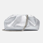 Women's Vegan Leather Metallic Pleated Chain Crossbody Clutch Bag