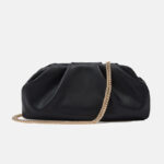 Women's Vegan Leather Metallic Pleated Chain Crossbody Clutch Bag