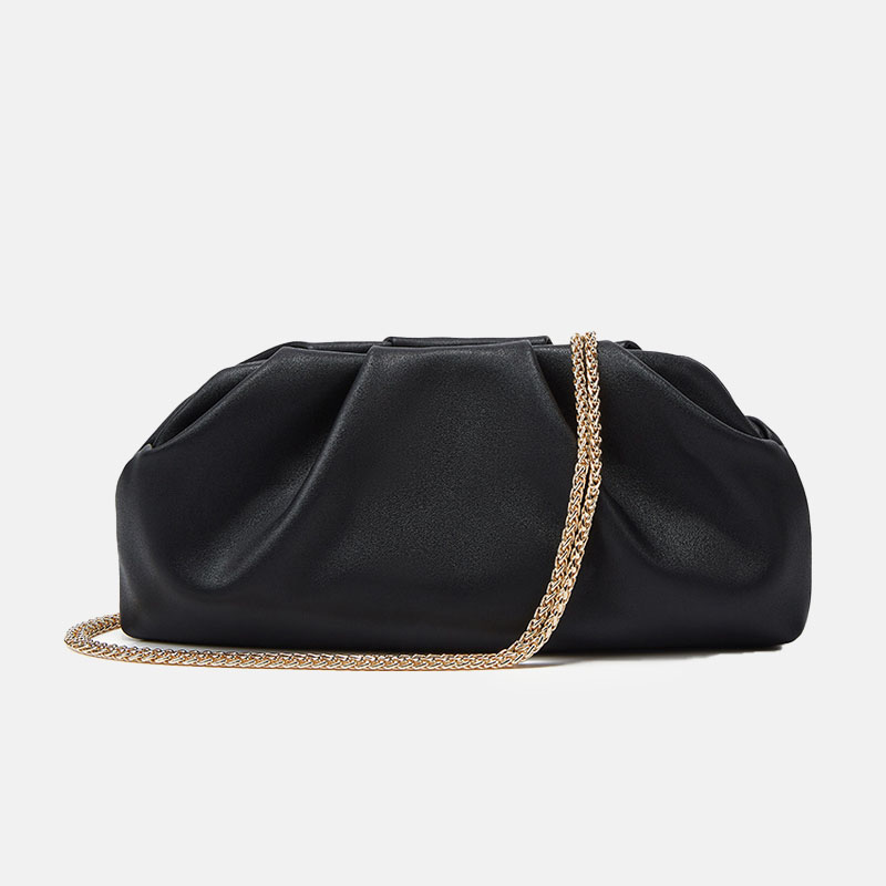 Women's Vegan Leather Metallic Pleated Chain Crossbody Clutch Bag