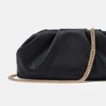 Women's Vegan Leather Metallic Pleated Chain Crossbody Clutch Bag
