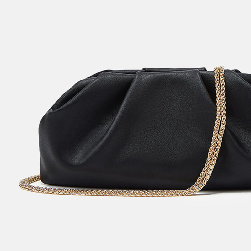 Women's Vegan Leather Metallic Pleated Chain Crossbody Clutch Bag