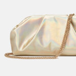 Women's Vegan Leather Metallic Pleated Chain Crossbody Clutch Bag