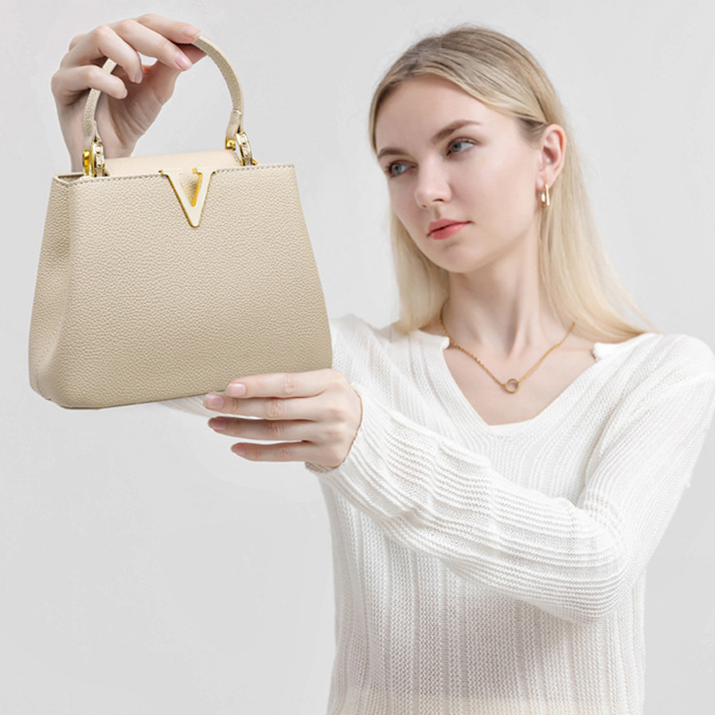 Women's Vegan Leather Pebbled Structured Shoulder Top Handle Bag