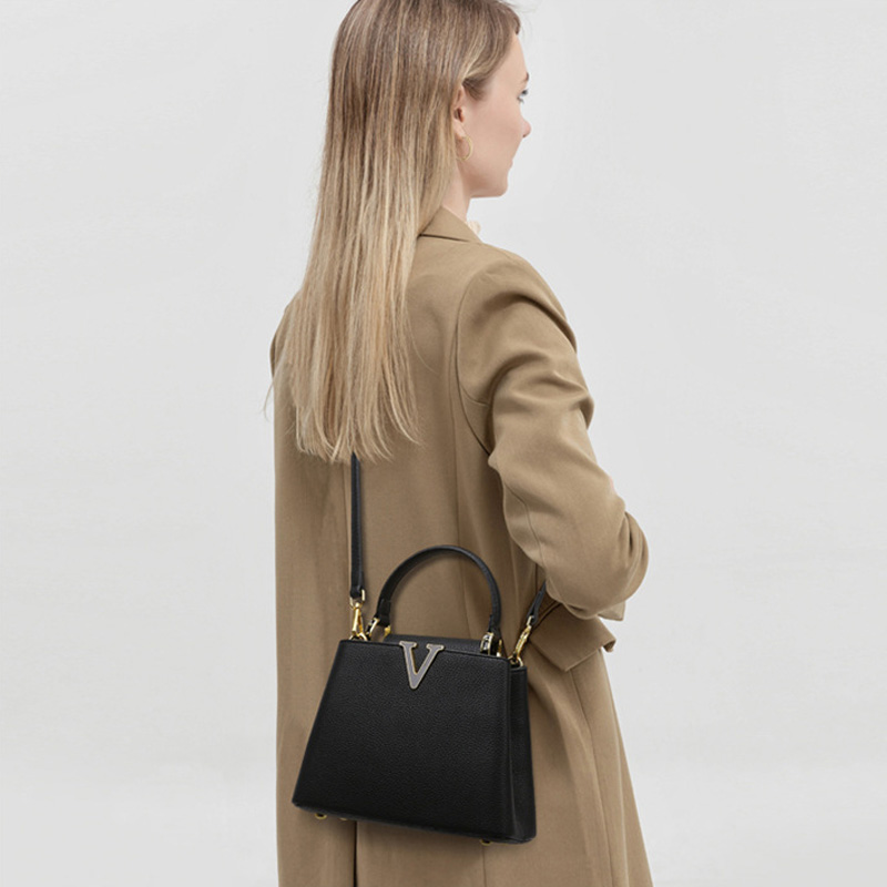Women's Vegan Leather Pebbled Structured Shoulder Top Handle Bag