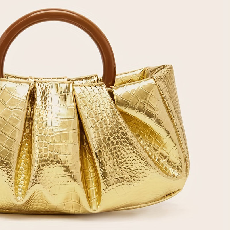 Women's Vegan Leather Ruched Ring Top Handle Bag