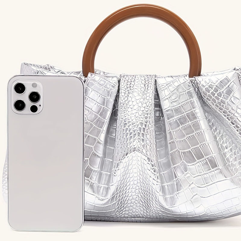 Women's Vegan Leather Ruched Ring Top Handle Bag