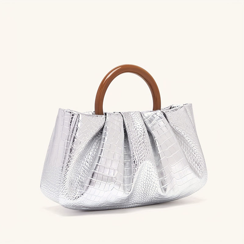 Women's Vegan Leather Ruched Ring Top Handle Bag