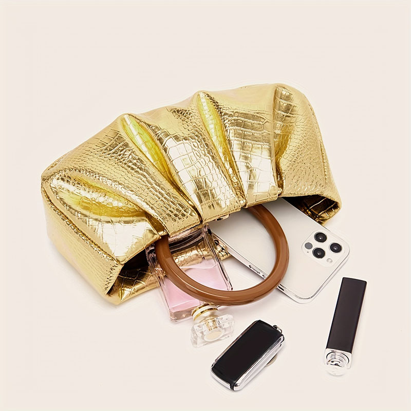 Women's Vegan Leather Ruched Ring Top Handle Bag