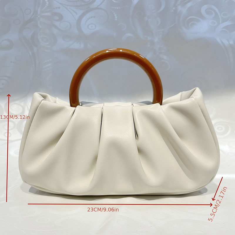 Women's Vegan Leather Ruched Ring Top Handle Bag