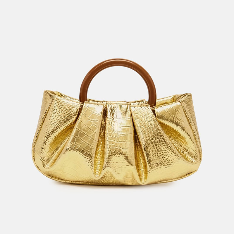 Women's Vegan Leather Ruched Ring Top Handle Bag