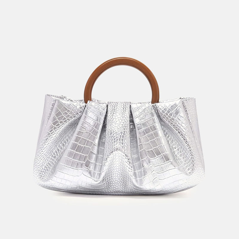 Women's Vegan Leather Ruched Ring Top Handle Bag