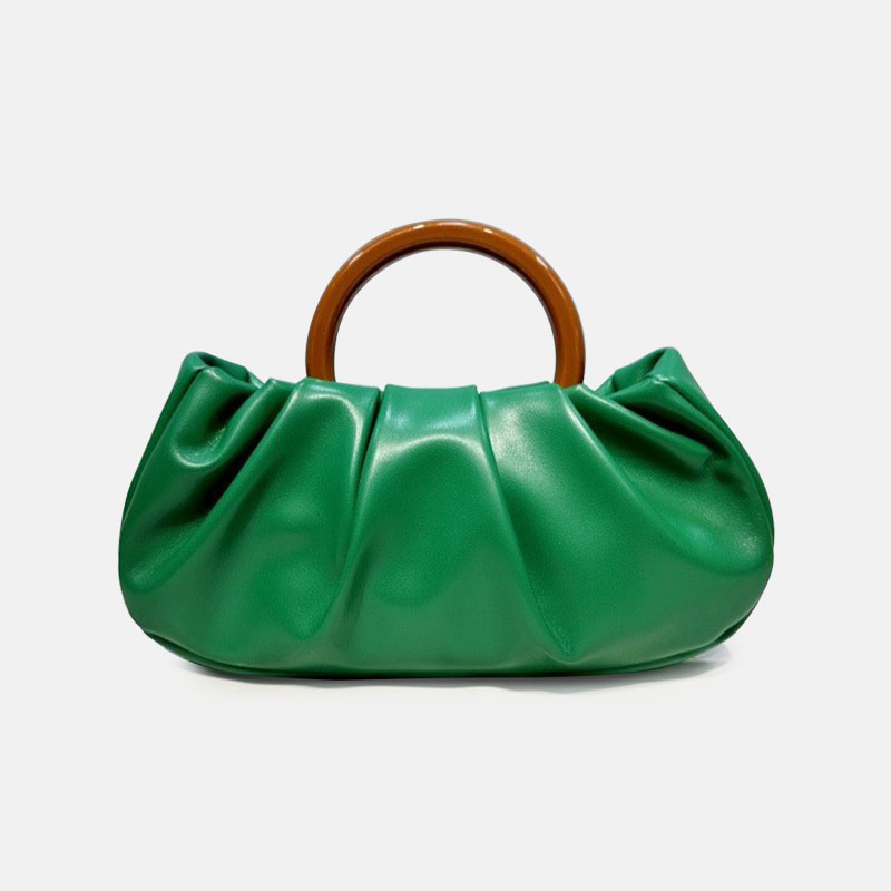 Women's Vegan Leather Ruched Ring Top Handle Bag