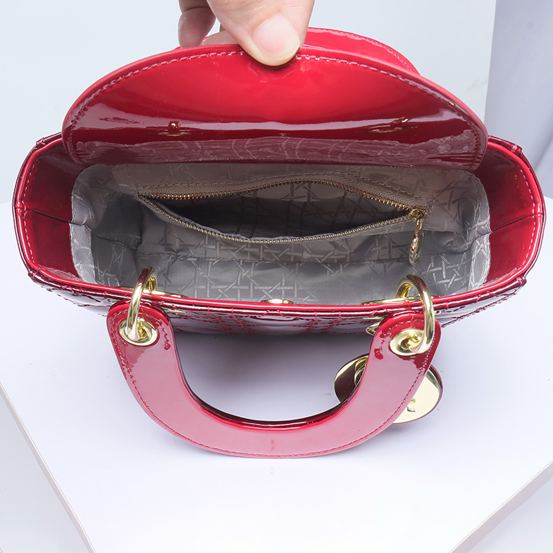 Women's Patent Full-Grain Leather Quilted Crossbody Top Handle Mini Bag
