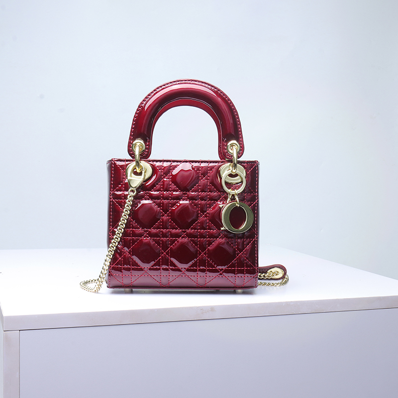 Women's Patent Full-Grain Leather Quilted Crossbody Top Handle Mini Bag
