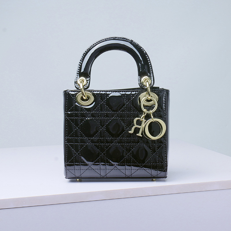Women's Patent Full-Grain Leather Quilted Crossbody Top Handle Mini Bag
