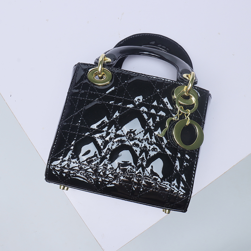 Women's Patent Full-Grain Leather Quilted Crossbody Top Handle Mini Bag