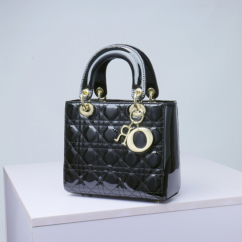 Women's Patent Full-Grain Leather Quilted Crossbody Top Handle Mini Bag