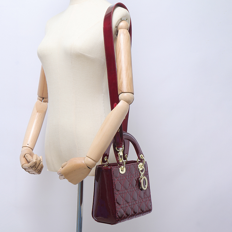 Women's Patent Full-Grain Leather Quilted Crossbody Top Handle Mini Bag