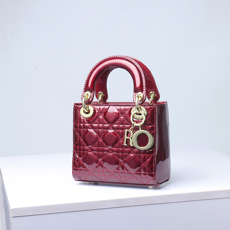 Women's Patent Full-Grain Leather Quilted Crossbody Top Handle Mini Bag