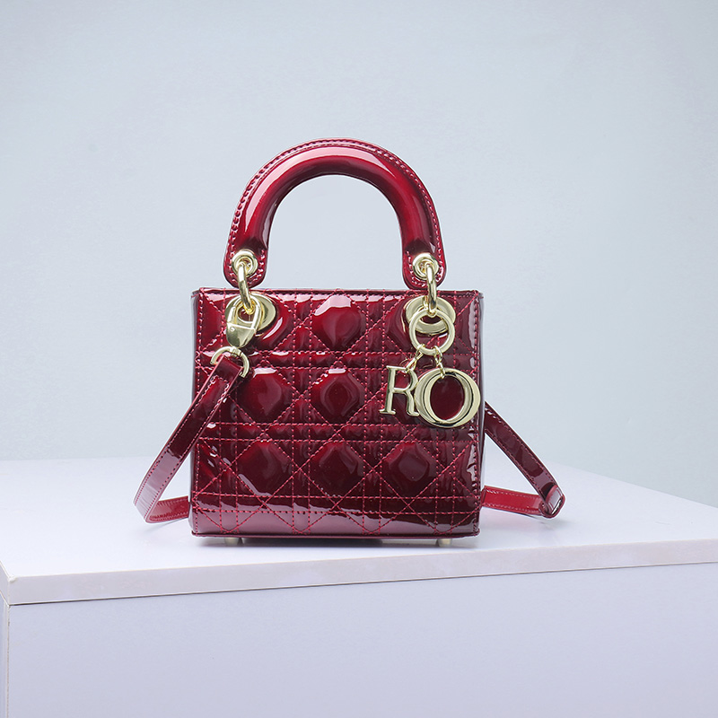 Women's Patent Full-Grain Leather Quilted Crossbody Top Handle Mini Bag
