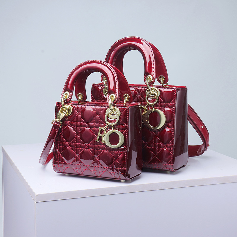 Women's Patent Full-Grain Leather Quilted Crossbody Top Handle Mini Bag