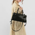 Women's Split Leather Buckle Crossbody Top Handle Bag