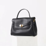 Women's Split Leather Drawstring Turn-Lock Top Handle Satchel Bag with Shoulder Crossbody Strap