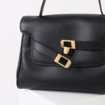 Women's Split Leather Drawstring Turn-Lock Top Handle Satchel Bag with Shoulder Crossbody Strap