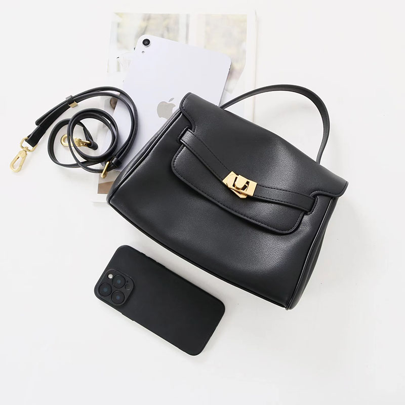 Women's Split Leather Drawstring Turn-Lock Top Handle Satchel Bag with Shoulder Crossbody Strap