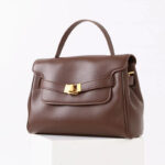 Women's Split Leather Drawstring Turn-Lock Top Handle Satchel Bag with Shoulder Crossbody Strap