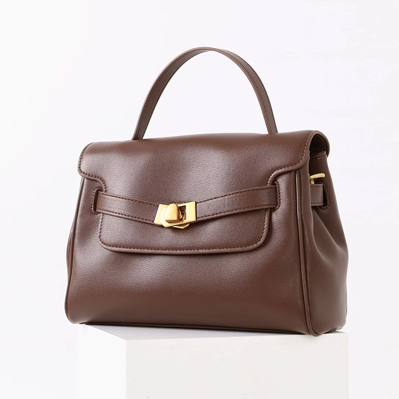 Women's Split Leather Drawstring Turn-Lock Top Handle Satchel Bag with Shoulder Crossbody Strap